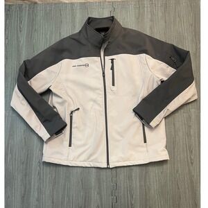 Free Country Mens Softshell Jacket X Large Gray Beige Zipper Pockets Full Zip